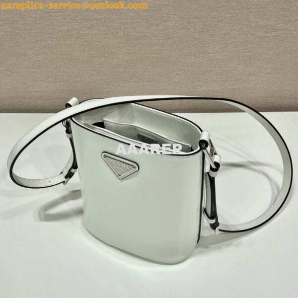 Replica Prada 1BE059 Mini brushed-leather bucket bag White 5