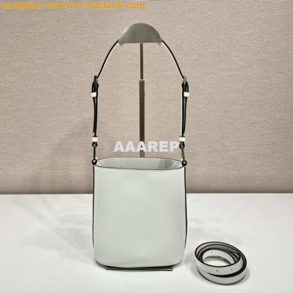 Replica Prada 1BE059 Mini brushed-leather bucket bag White 6