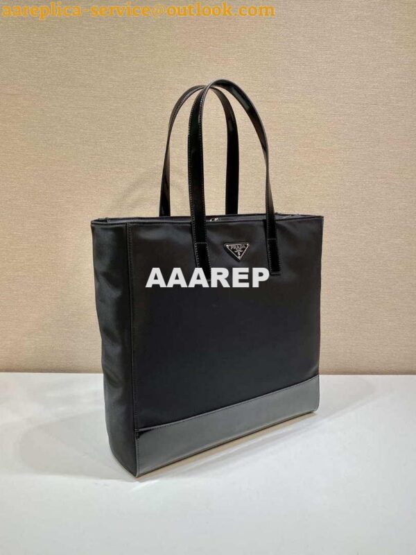 Replica Prada 2VG071 Re-Nylon and Leather tote Black