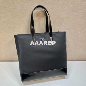 Replica Prada 2VG071 Re-Nylon and Leather tote Black 2