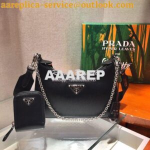 Replica Prada Re-edition 2005 Saffiano Leather Bag 1BH204 Black Silver 2