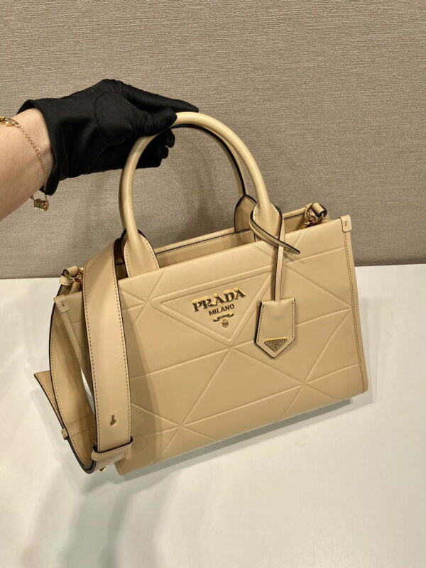 Replica Prada 1BA379 Small leather Prada Symbole bag with topstitching Apricot 3