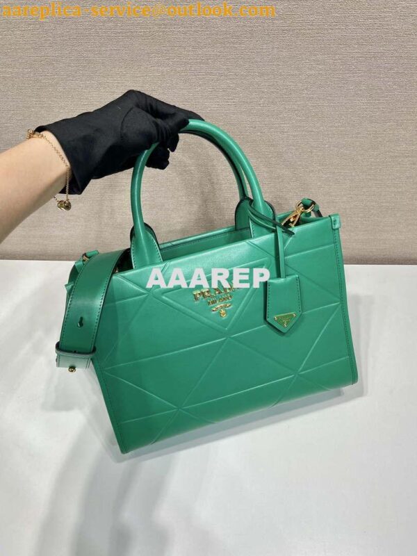 Replica Prada 1BA379 Small leather Prada Symbole bag with topstitching Green 4