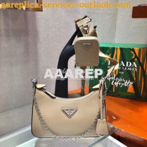 Replica Prada Re-edition 2005 Saffiano Leather Bag 1BH204 Nude Silver 2