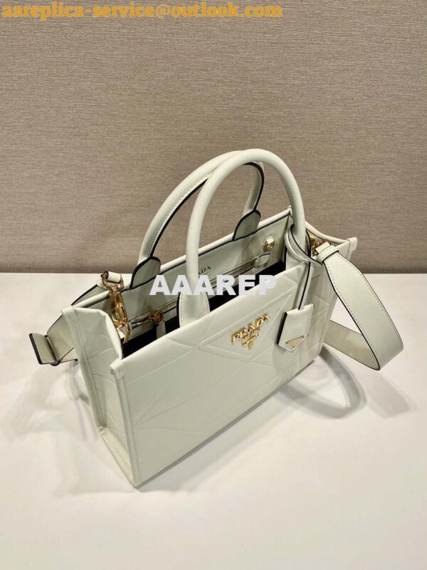 Replica Prada 1BA379 Small leather Prada Symbole bag with topstitching White 4