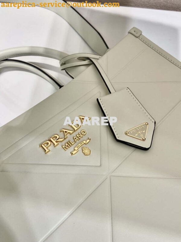 Replica Prada 1BA379 Small leather Prada Symbole bag with topstitching White 7