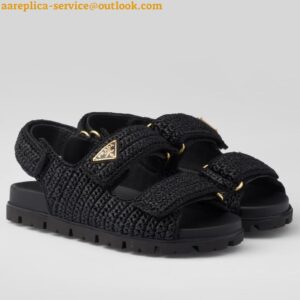 Replica Prada Women's Crochet Sandals in Black Raffia