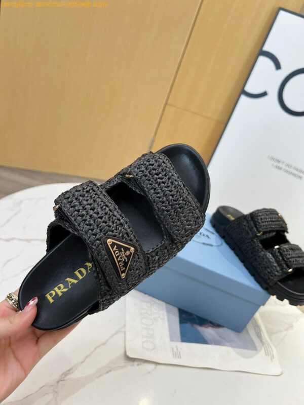 Replica Prada Women's Crochet Sandals in Black Raffia 7