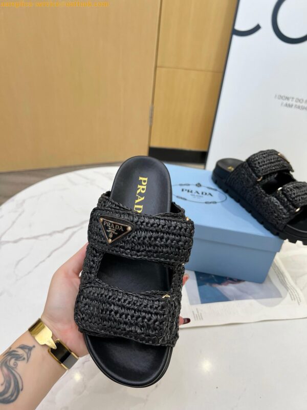 Replica Prada Women's Crochet Sandals in Black Raffia 8