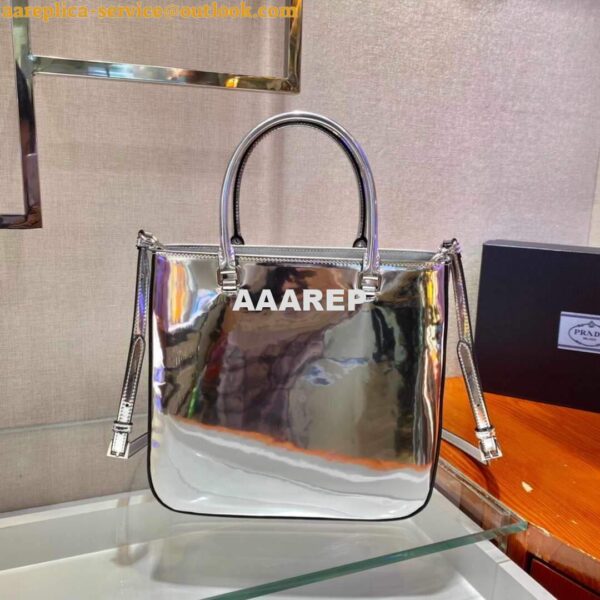 Replica Prada 1BA330 Brushed Leather Tote Bag Silver 6