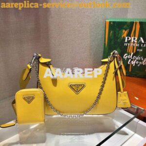 Replica Prada Re-edition 2005 Saffiano Leather Bag 1BH204 Yellow Silve 2