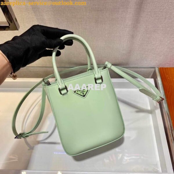 Replica Prada 1BA331 Small Brushed Leather Tote Light Green 3