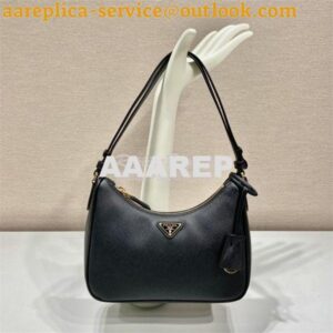 Replica Prada Re-Edition Black Saffiano leather mini-bag with adjustab