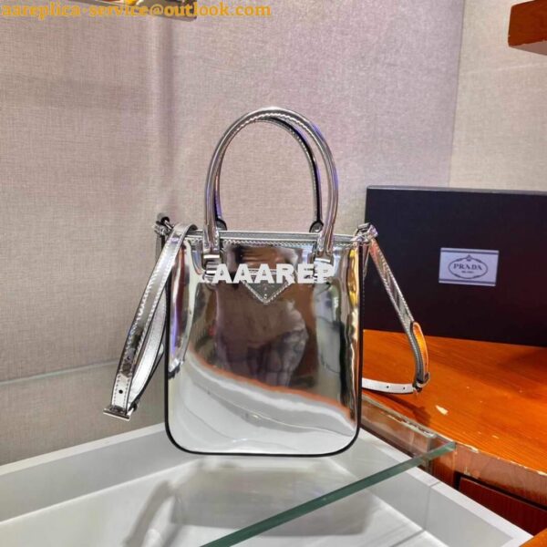 Replica Prada 1BA331 Small Brushed Leather Tote Silver 3