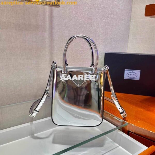 Replica Prada 1BA331 Small Brushed Leather Tote Silver 4