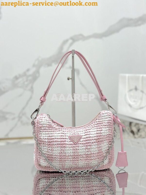 Replica Prada Re-Edition Crochet Mini-bag Raffia 1BC204 Alabaster Pink 3