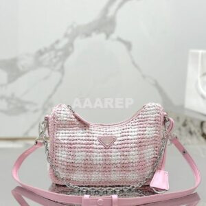 Replica Prada Re-Edition Crochet Mini-bag Raffia 1BC204 Alabaster Pink 2