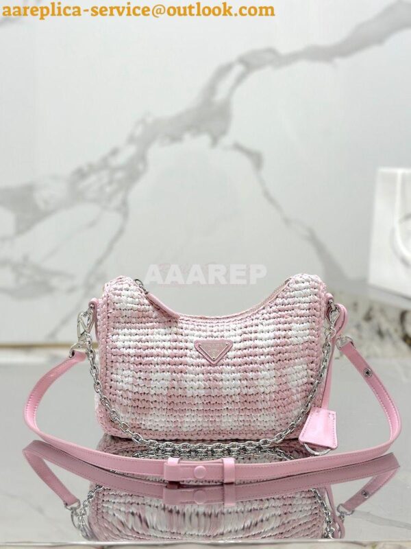 Replica Prada Re-Edition Crochet Mini-bag Raffia 1BC204 Alabaster Pink 4