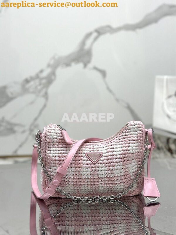 Replica Prada Re-Edition Crochet Mini-bag Raffia 1BC204 Alabaster Pink 5