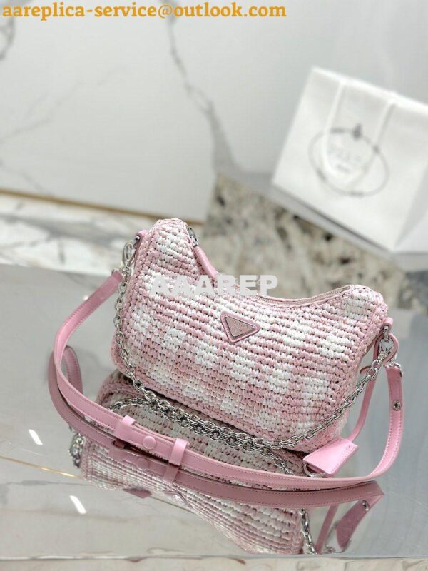 Replica Prada Re-Edition Crochet Mini-bag Raffia 1BC204 Alabaster Pink 6