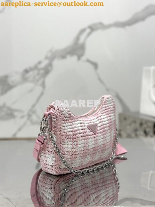 Replica Prada Re-Edition Crochet Mini-bag Raffia 1BC204 Alabaster Pink 7