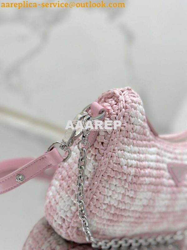 Replica Prada Re-Edition Crochet Mini-bag Raffia 1BC204 Alabaster Pink 8