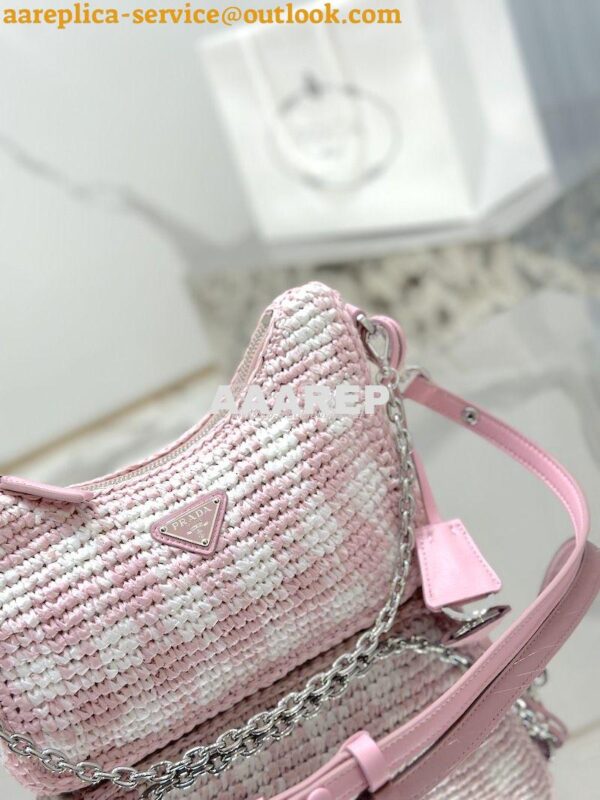 Replica Prada Re-Edition Crochet Mini-bag Raffia 1BC204 Alabaster Pink 9