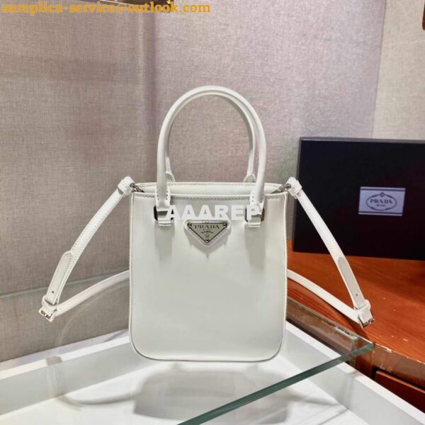 Replica Prada 1BA331 Small Brushed Leather Tote White 3