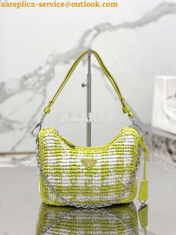 Replica Prada Re-Edition Crochet Mini-bag Raffia 1BC204 Citron Yellow 3