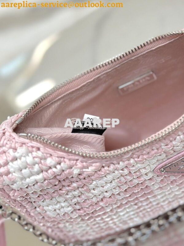 Replica Prada Re-Edition Crochet Mini-bag Raffia 1BC204 Alabaster Pink 14