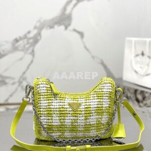 Replica Prada Re-Edition Crochet Mini-bag Raffia 1BC204 Citron Yellow 2