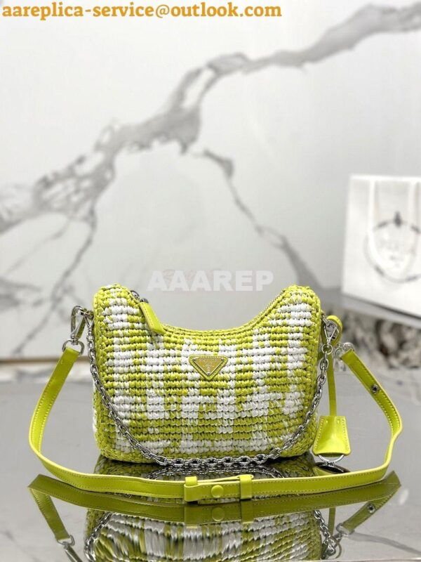 Replica Prada Re-Edition Crochet Mini-bag Raffia 1BC204 Citron Yellow 4