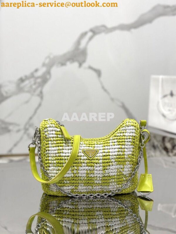 Replica Prada Re-Edition Crochet Mini-bag Raffia 1BC204 Citron Yellow 5