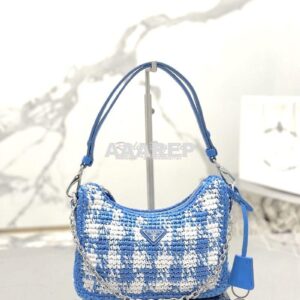 Replica Prada Re-Edition Crochet Mini-bag Raffia 1BC204 Light Blue