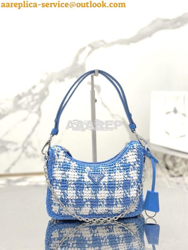 Replica Prada Re-Edition Crochet Mini-bag Raffia 1BC204 Light Blue 3