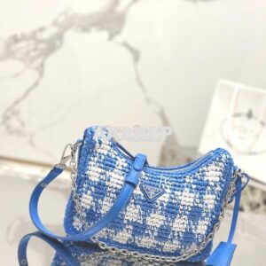 Replica Prada Re-Edition Crochet Mini-bag Raffia 1BC204 Light Blue 2