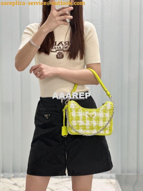 Replica Prada Re-Edition Crochet Mini-bag Raffia 1BC204 Citron Yellow 16