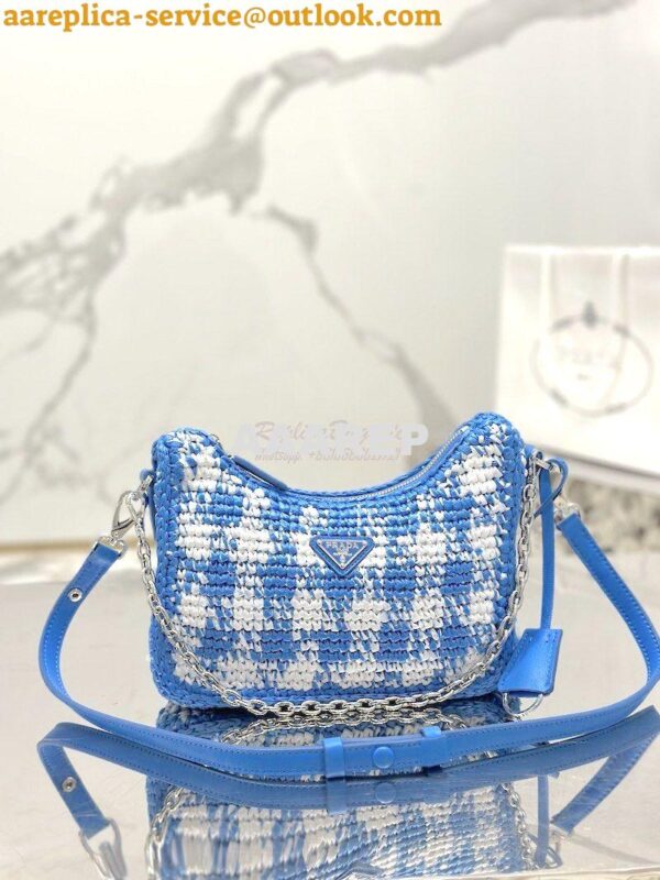 Replica Prada Re-Edition Crochet Mini-bag Raffia 1BC204 Light Blue 5