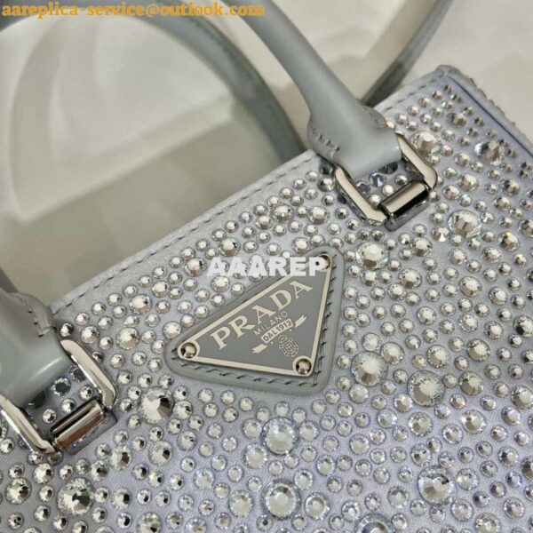 Replica Prada 1BA331 Small satin tote bag with crystals White 7