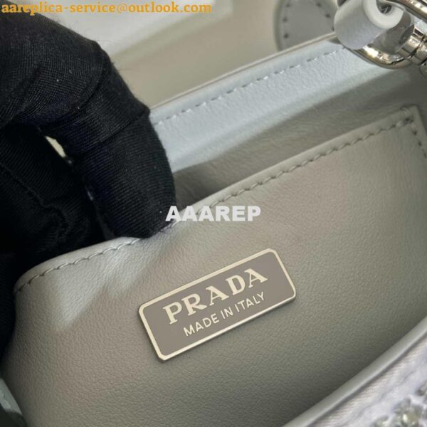 Replica Prada 1BA331 Small satin tote bag with crystals White 9