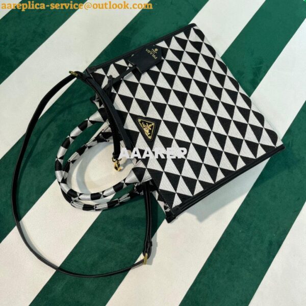 Replica Prada 1BA354 Small Prada Symbole jacquard fabric handbag Black White 9