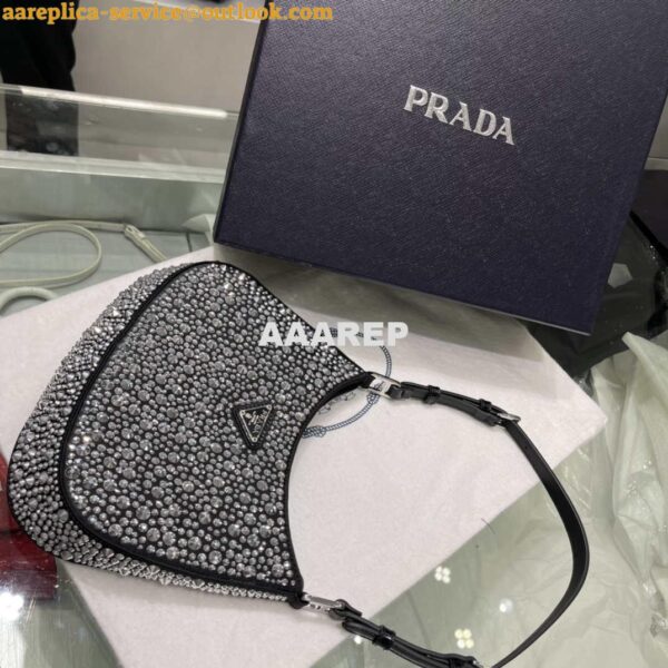 Replica Prada 1BC169 Prada Cleo satin bag with appliqués Black 9