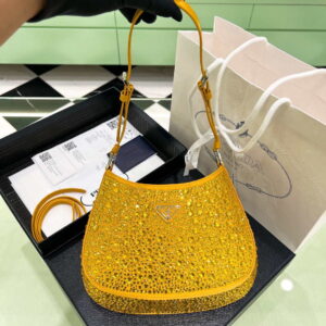 Replica Prada 1BC169 Prada Cleo satin bag with appliqués Gold Yellow