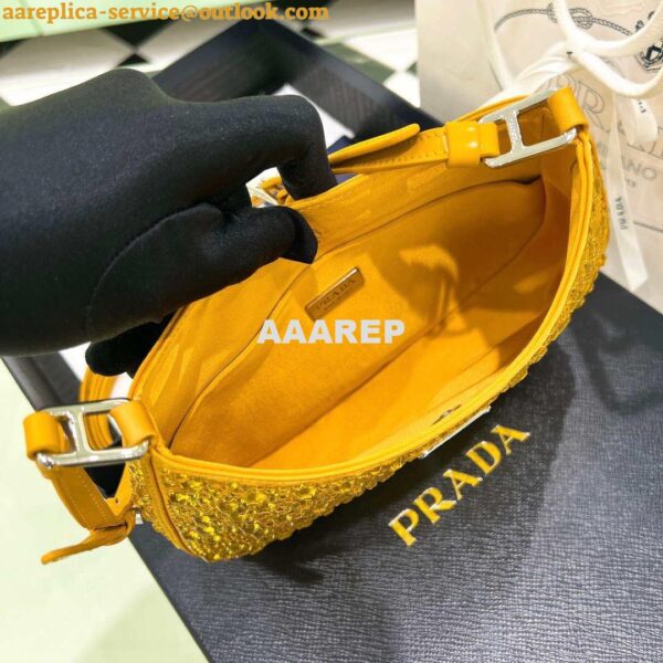 Replica Prada 1BC169 Prada Cleo satin bag with appliqués Gold Yellow 9