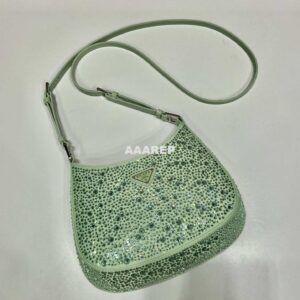 Replica Prada 1BC169 Prada Cleo satin bag with appliqués Green 2