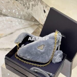 Replica Prada Re-edition Shearling Mini-bag 1BC543 Cornflower