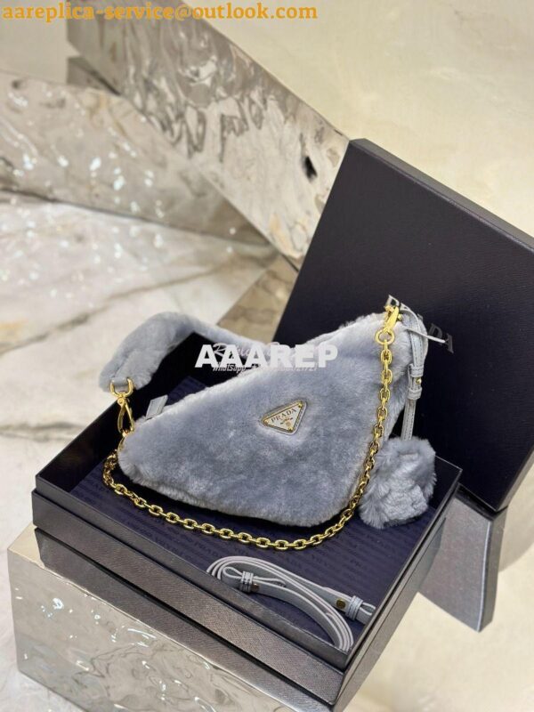 Replica Prada Re-edition Shearling Mini-bag 1BC543 Cornflower 3