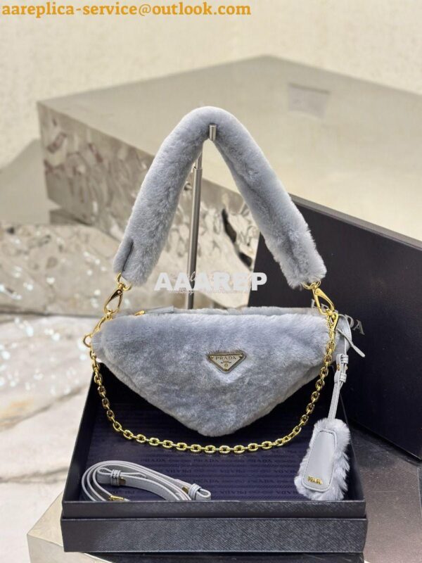 Replica Prada Re-edition Shearling Mini-bag 1BC543 Cornflower 4