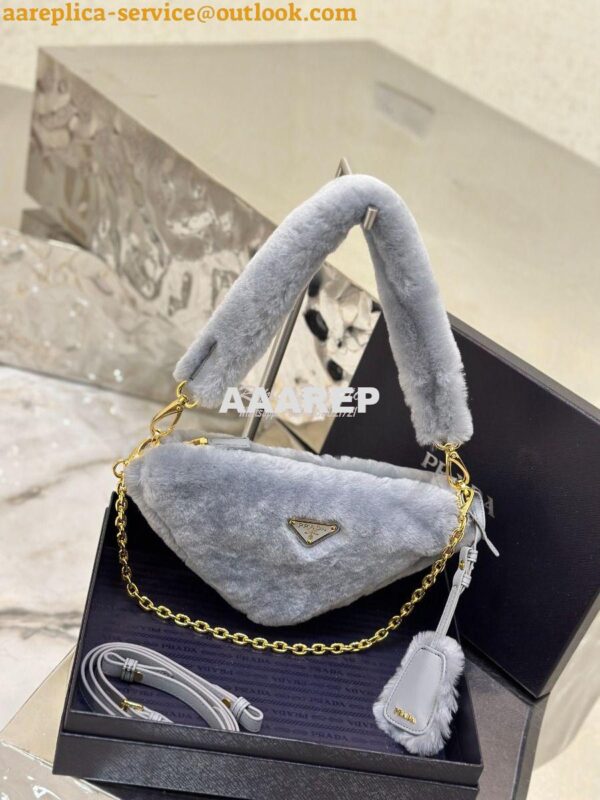 Replica Prada Re-edition Shearling Mini-bag 1BC543 Cornflower 6