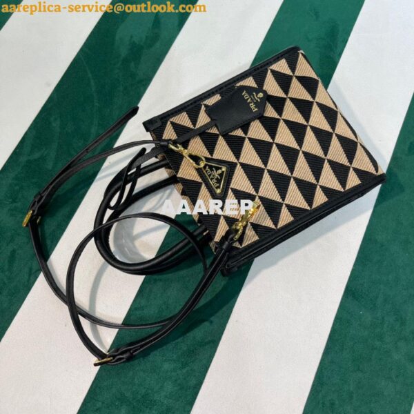 Replica Prada 1BA355 Symbole Jacquard Fabric Micro Bag Black Apricot 10